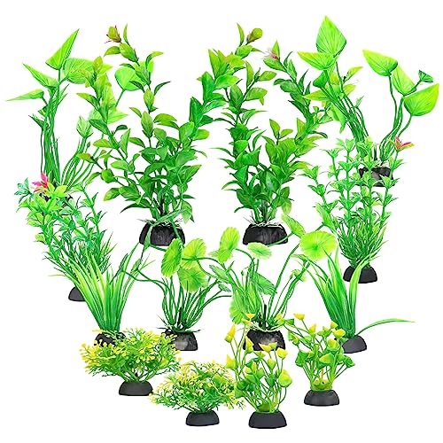RUCUDIM Aquarium Pflanzen Deko - Plastikpflanzen, Künstliche Dekorationen, Grün Kunststoffpflanzen, Realistische Aquariumpflanzen, Harz Aquarienpflanzen Set