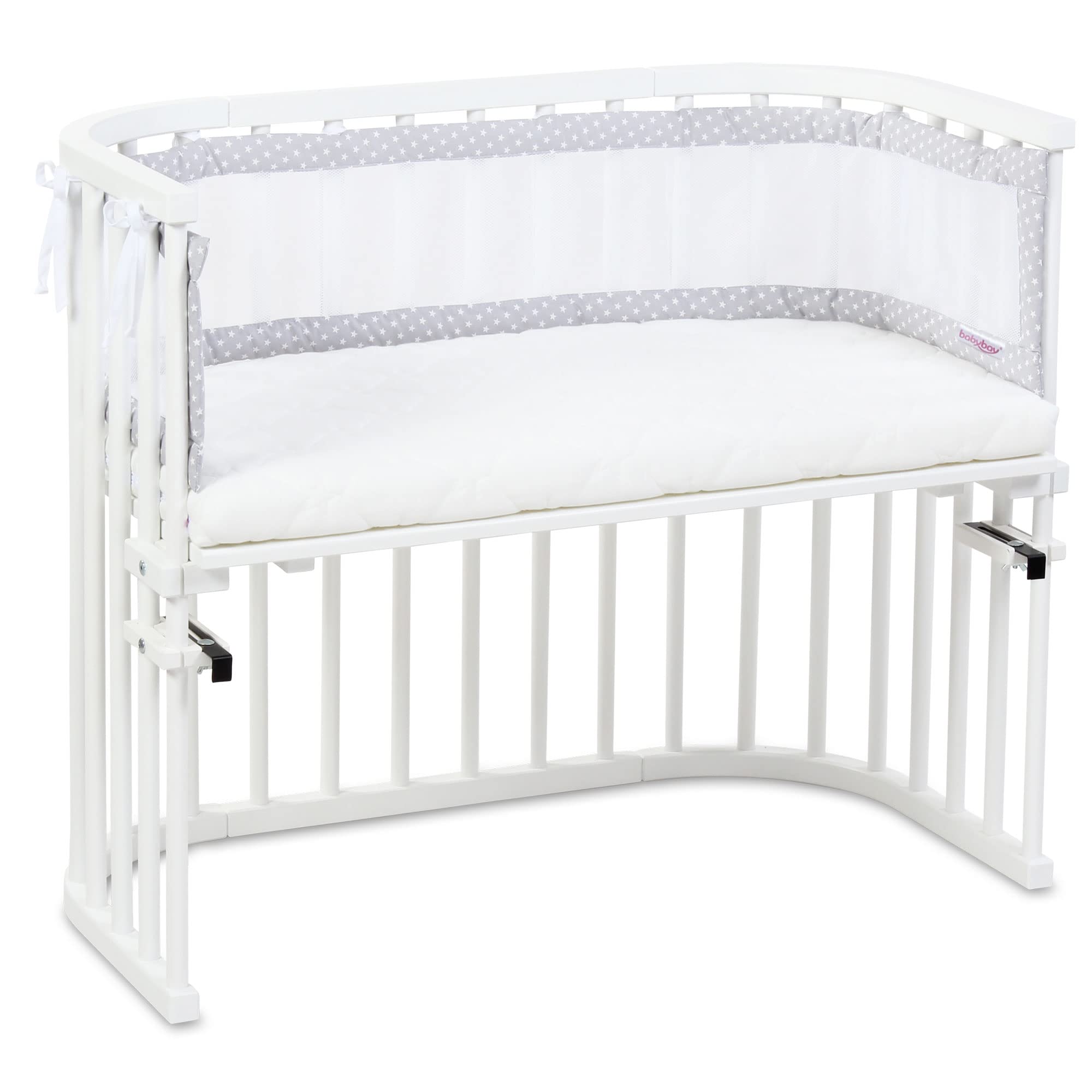 babybay Ochraniacz siatkowy pasujący do modelu Boxspring XXL, jasnoszary, gwiazdy białe