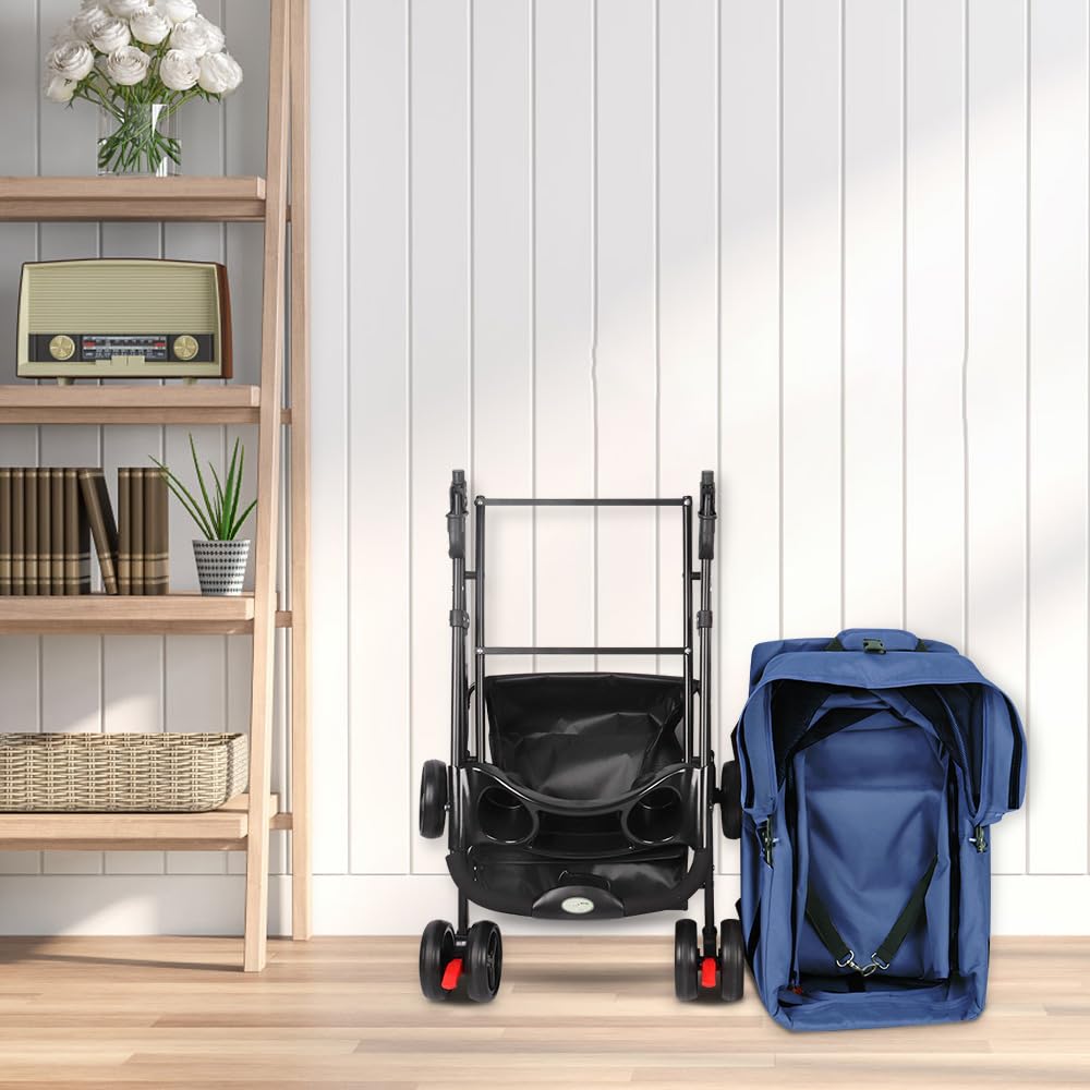 Passeggino pieghevole per animali domestici, passeggino pieghevole per animali domestici, 4 ruote per cani e gatti, cucciolo di piccole e medie dimensioni, fino a 20 kg-separabile - blu