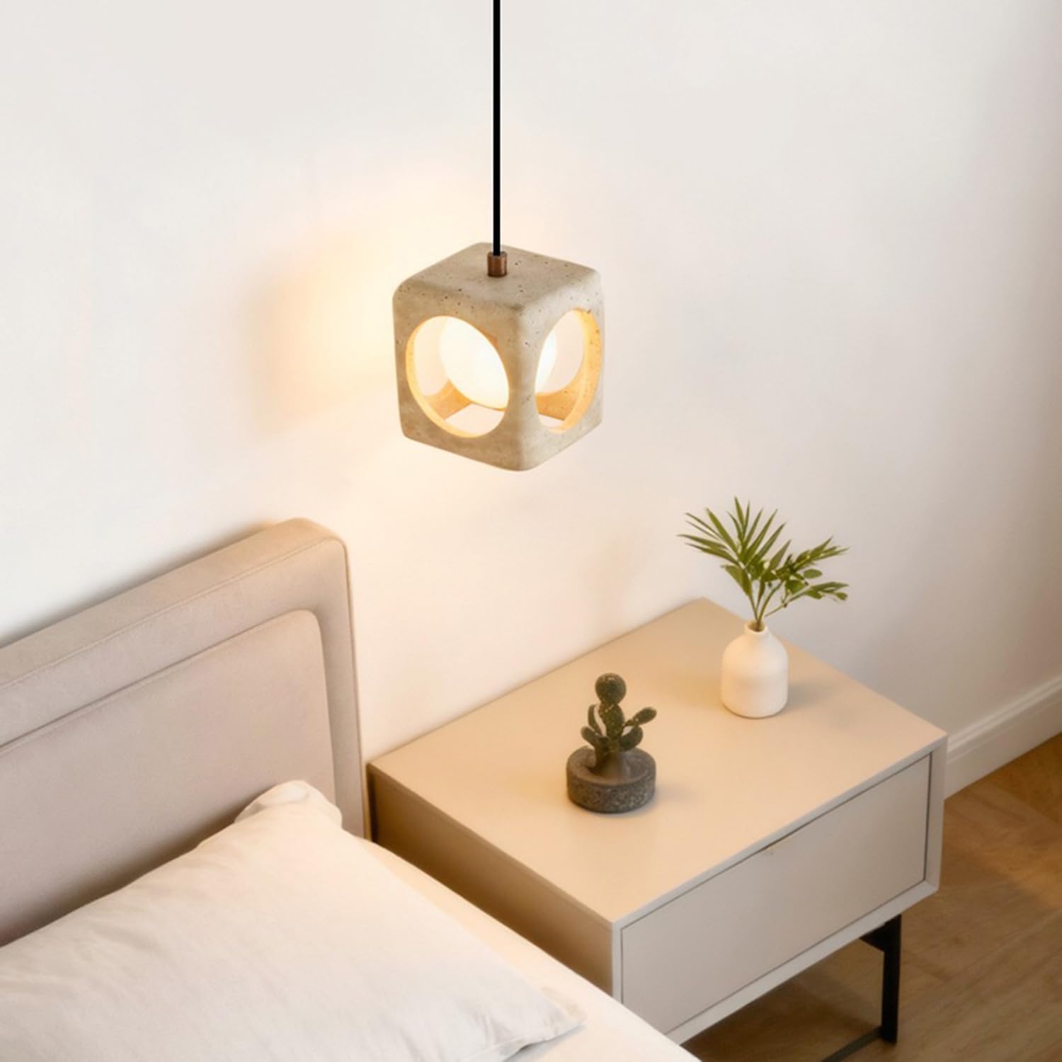 Lampa Wisząca Z Kwadratowym Prętem Z Trawertynu Hollow