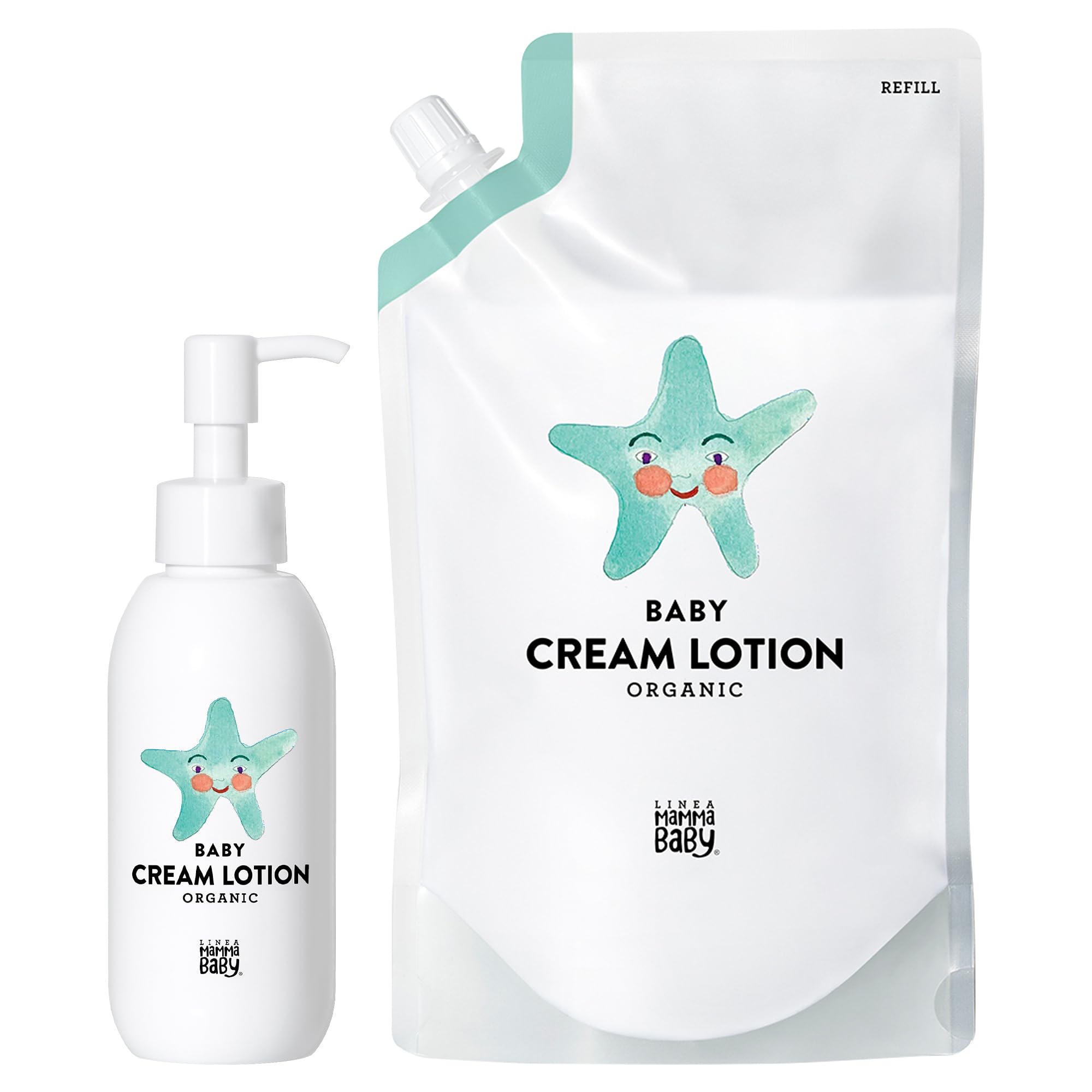ママベビー ベビークリームローション 本体・詰め替え セット『超敏感肌/新生児 のための スキンケア 10の無添加・ 100％自然由来 』 (150mL × 380mL)