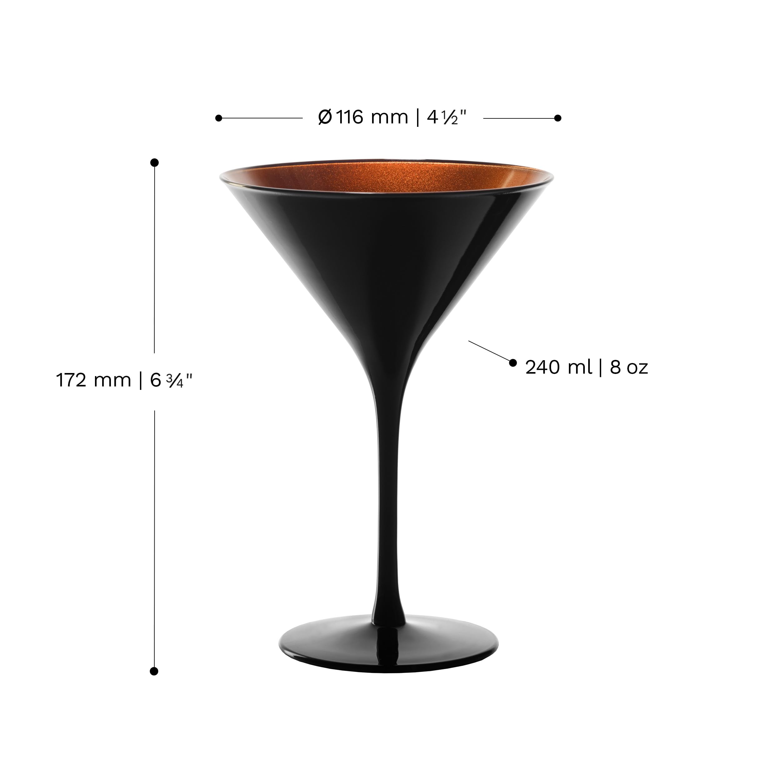 Stölzle Lausitz Verres à Cocktail Elements Noir/Bronze Lot de 6 – 240 ml Verres à Martini en Cristal Élégants et Durables – Résistants au Lave-Vaisselle & aux Chocs – Qualité Allemande