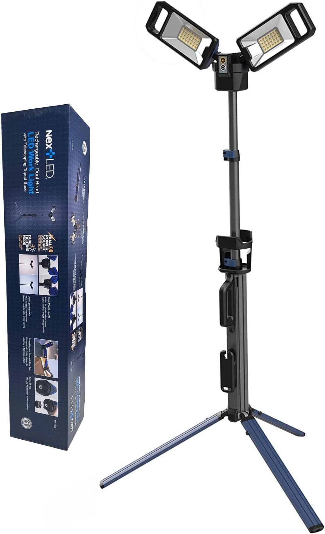 NextLED NT-6926 Heavy Duty Rechargeable LED Work Light with Stand, LED Light Tower, Dimmable LED Shop Light, Built-in Battery, Magnetic Detachable Lamp Head, 5000 LM, 4000/6500K Color, 6 Modes