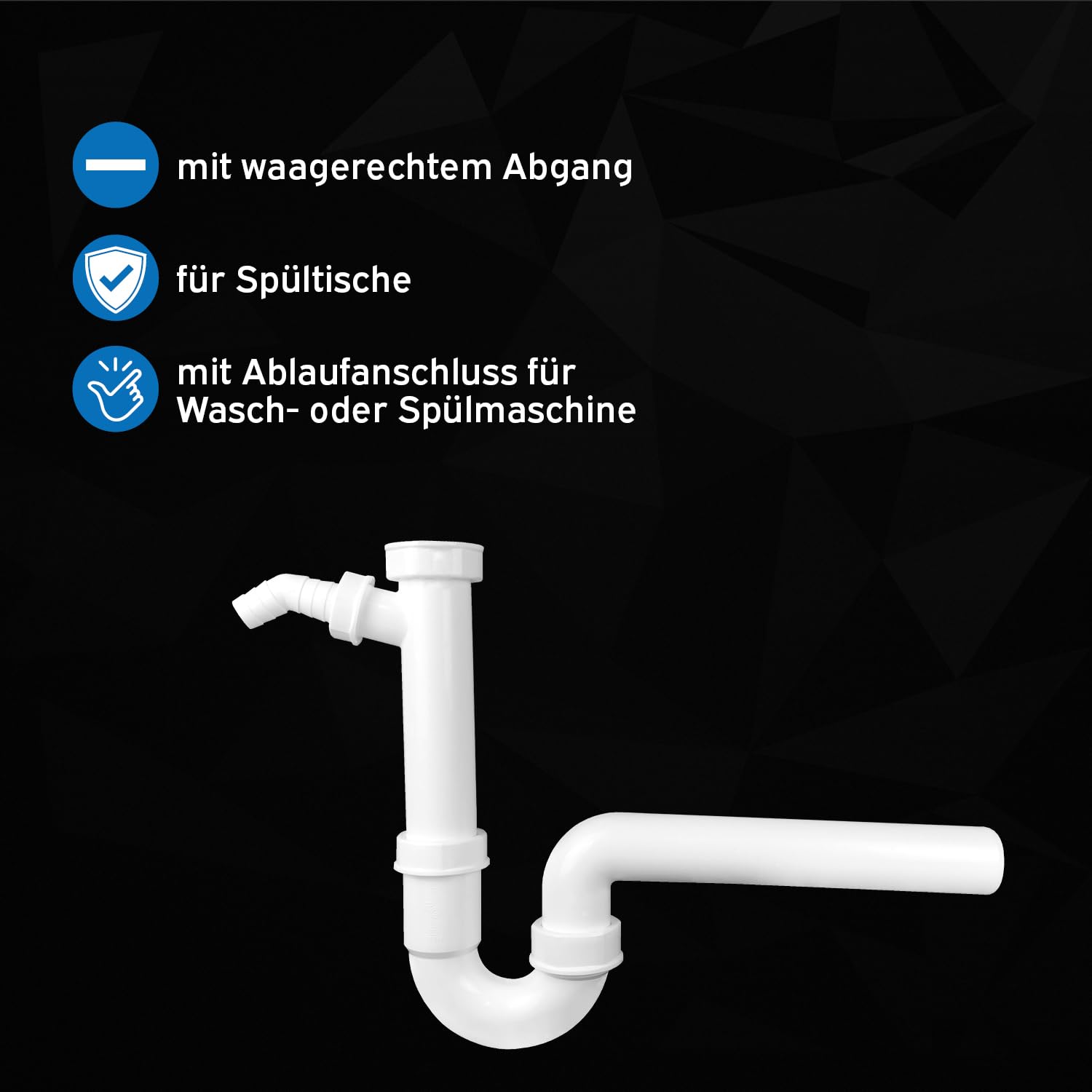 kör4u Set completo lavandino 50 cm, in robusto acciaio inox, con tappo di scarico, sifone in plastica bianco, 1 1/2 pollici x 40 mm, tappo in gomma DN 40/50