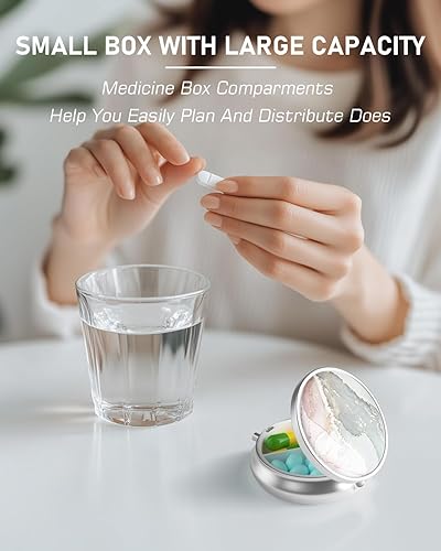 Miniatura 5 de Weaninyiu Pastillero, pequeño pastillero de metal para bolso y bolsillo, 3 compartimentos, lindo organizador de medicamentos portátil de viaje,