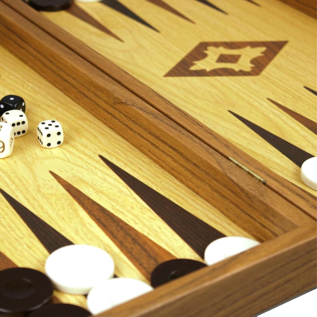 Jeu de Backgammon Manopoulos en Bois Chêne & Noyer 20 Pouce
