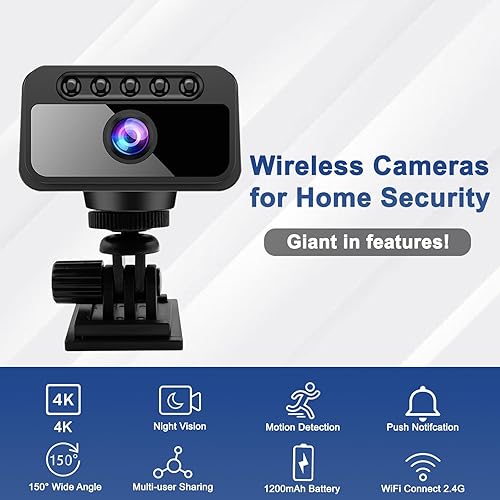 Miniatura 2 de Mini cámara, cámara inalámbrica WiFi 4K con detección de movimiento, visión nocturna para seguridad en el hogar, mascotas, interior y exterior
