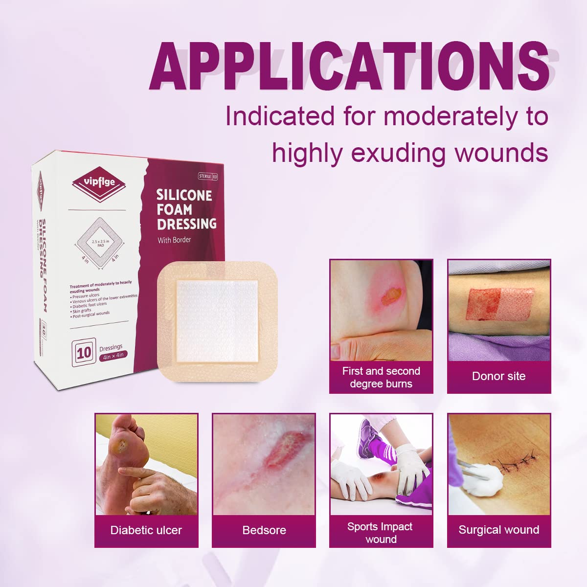 Buy Silicone Foam Dressing with Gentle Adhesive Border 4'' x 4'' 10