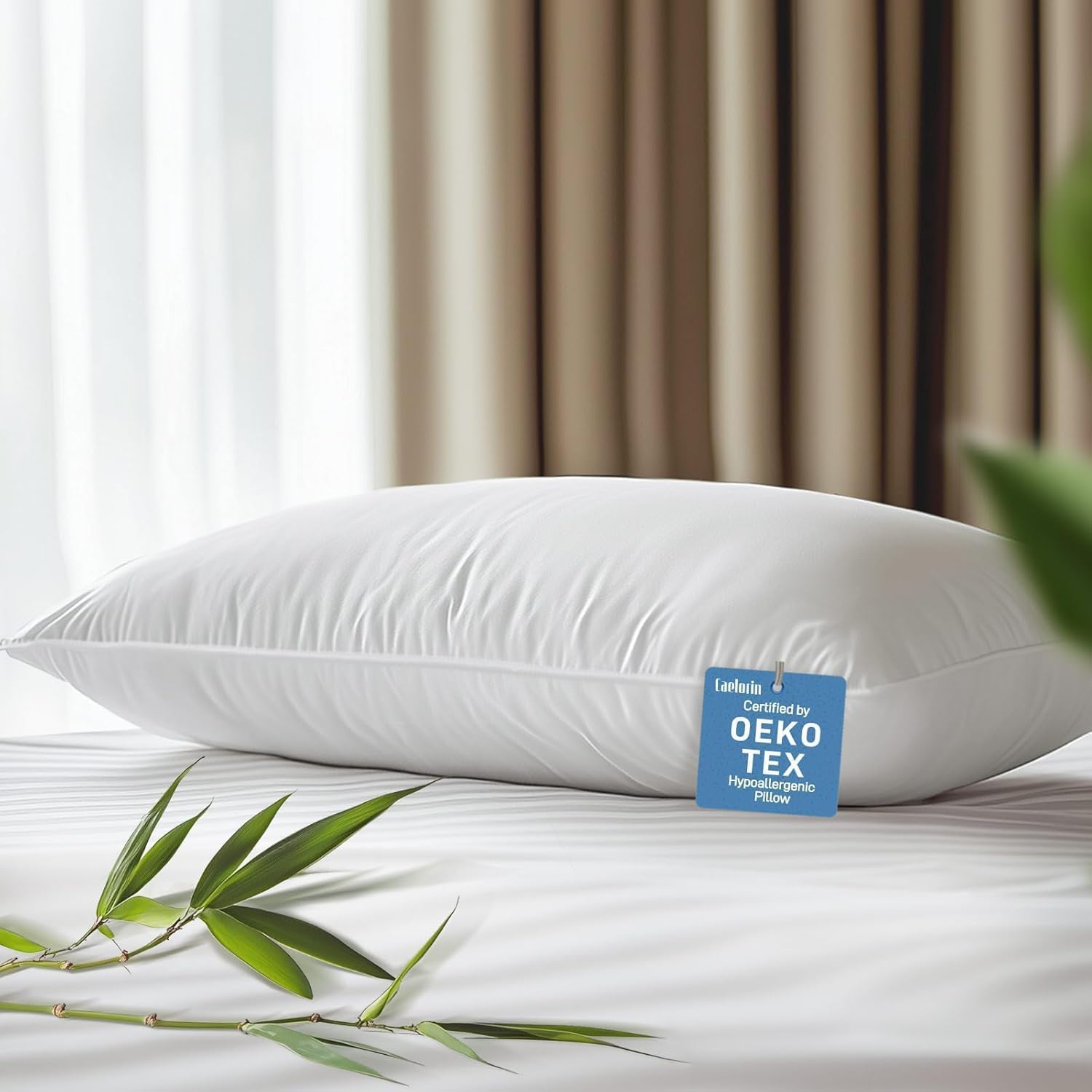 Hypoallergenic Bamboo Viscose Breathable Pillow withDown Alternative Filling, Standard/Queen Size, Fluffy Luxury Hotel Quality, Oeko-Tex Certified, Machine Washable Queen (Pack of 1)