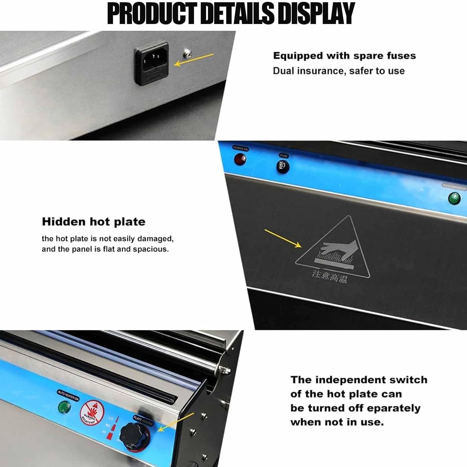 Machine d'emballage de film étirable, emballage manuel avec températures réglables de 50 à 130 °C, double options de coupe, s'adapte à une largeur de film de 25 à 45 cm pour viande et légumes