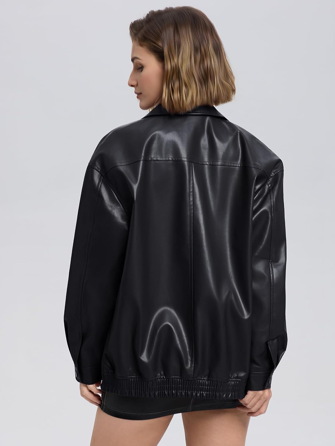 Moreone Womens Oversized Leather Jackets Faux Motorcycle Biker Bomber Zip Up Coats Fall Outfits Fashion Clothes 2025 - Image 6