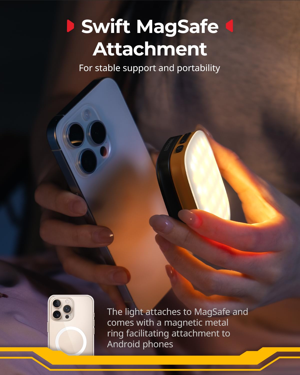 SMALLRIG Magnetyczna lampa do selfie do iPhone'a, lampa do telefonu z lusterkiem, natychmiastowe mocowanie do MagSafe, do selfie, wideokonferencji, Vibe P48 BumbleBee Edition - 5513