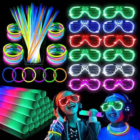 136PCS Glow in the Dark Party Supplies, Wedding Light Up Party Favors, 24PCS 16" Foam Glow Sticks, 12PCS LED Glasses and 100PCS Glow Sticks Bracelets for Glow Party, Carnival, Concert, and Birthday Cover