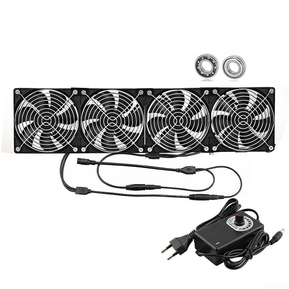 Ventilateur de refroidissement 3000 tr/min 12 cm avec contrôleur de vitesse en continu et protection en maille de fer pour armoires, ordinateurs et amplificateurs de puissance (4 ventilateurs)