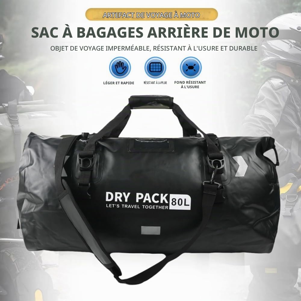 Sac Moto Etanche,Sacoche De Moto Étanche,Sacoche Arrière Pour Moto,Grande Capacité De 80 Litres,Imperméable à l'Eau,Convient Aux Motos,à La Randonnée,Au Cyclisme,Au Camping,Au Plein Air,Au Kayak