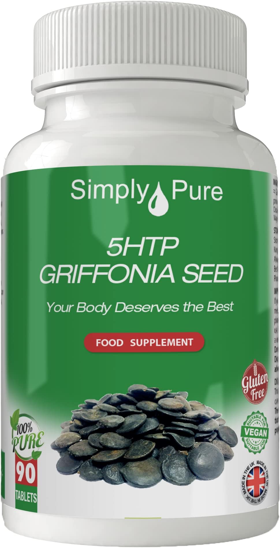 Simply Pure Vegan 5-HTP Griffonia Seed 90 Tablets, Gluten Free, GM Free