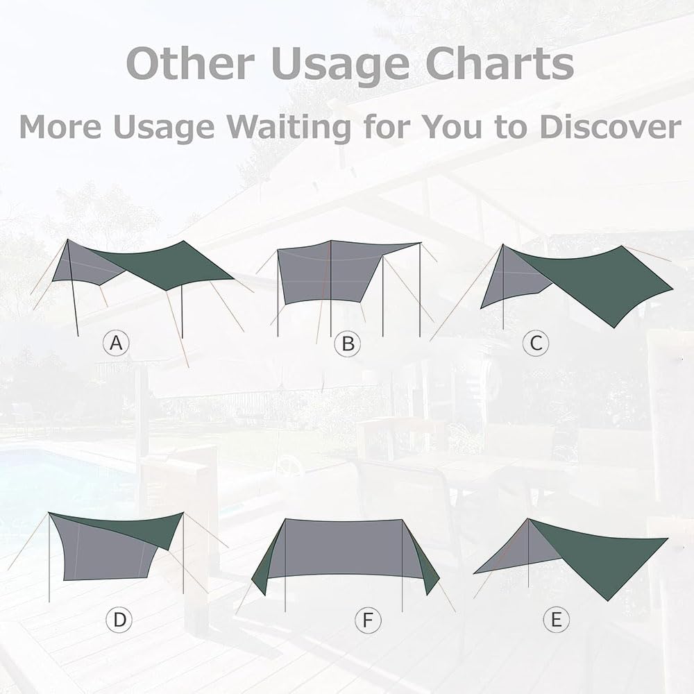 Camping Tarp Ultraleicht Zeltplane 3x3M, Sonnensegel Camping Wasserdicht Anti-UV, Doppelseitig Silber Beschichtet, mit 8 Erdnägeln, 8 Windseilen & Tasche, kompakt für Wandern Hängematte Sonstiges