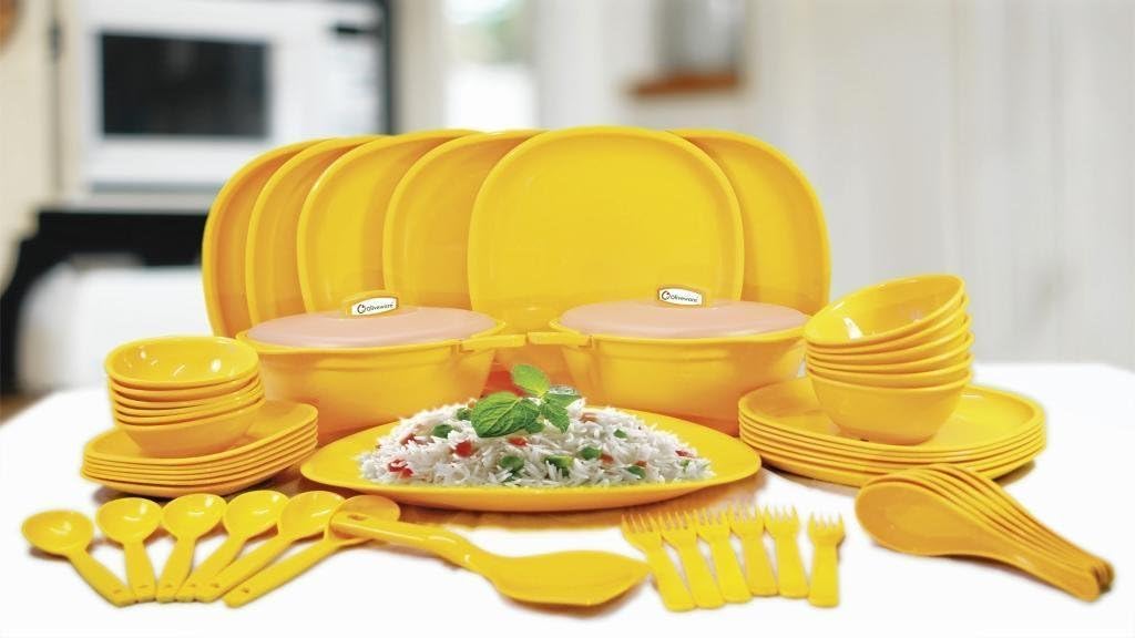 Oliveware Plastic Galaxy Dinner Set, Set of 56 Pieces, Orange