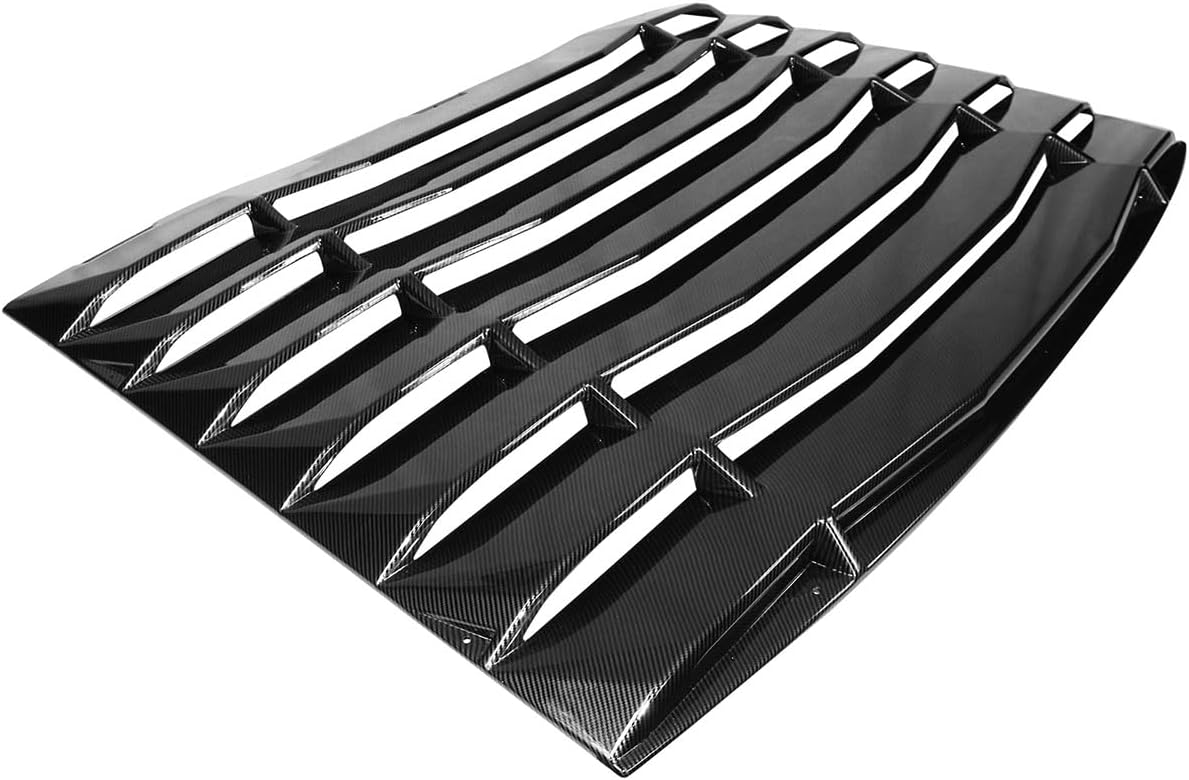 Rear Window Louver, Compatible with 2005-2014 Ford Mustang Coupe, Carbon Fiber Print ABS Plastic IKON Style Aerodynamic Rear Sunshade Wind Deflection Cover