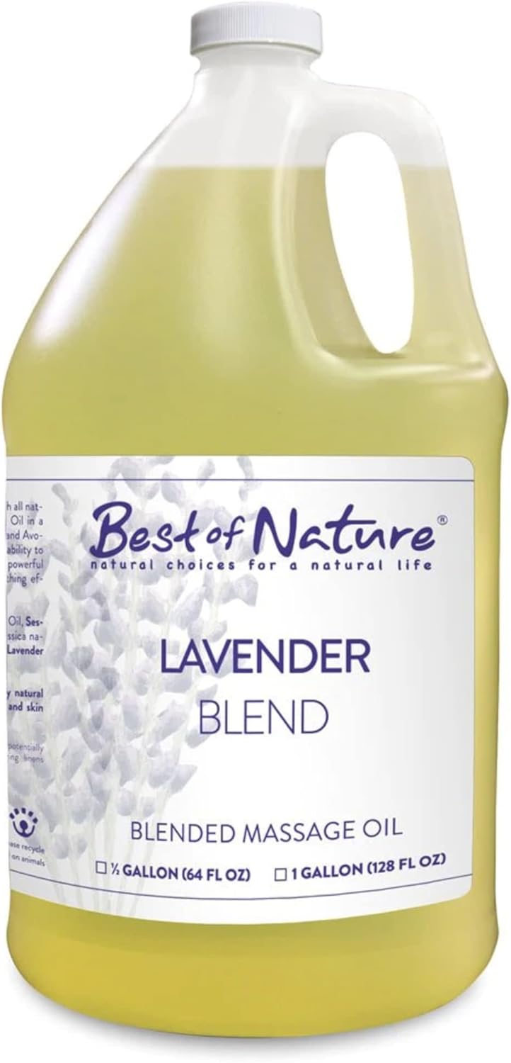 Best of Nature Lavender Blend Massage Oil - Non-Greasy Aromatherapy Massage Oil for Body, Skin & Face, Crafted with Pure Essential Oils, Half Gallon (64 fl oz)