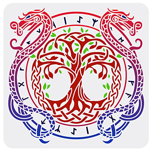 FINGERINSPIRE Tree of Life Stencil 30x30cm Reusable Dragon Painting Stencil Plastic Tree of Life Dragon Viking Pattern Stencils for DIY Crafts and Home Decor - Image 2