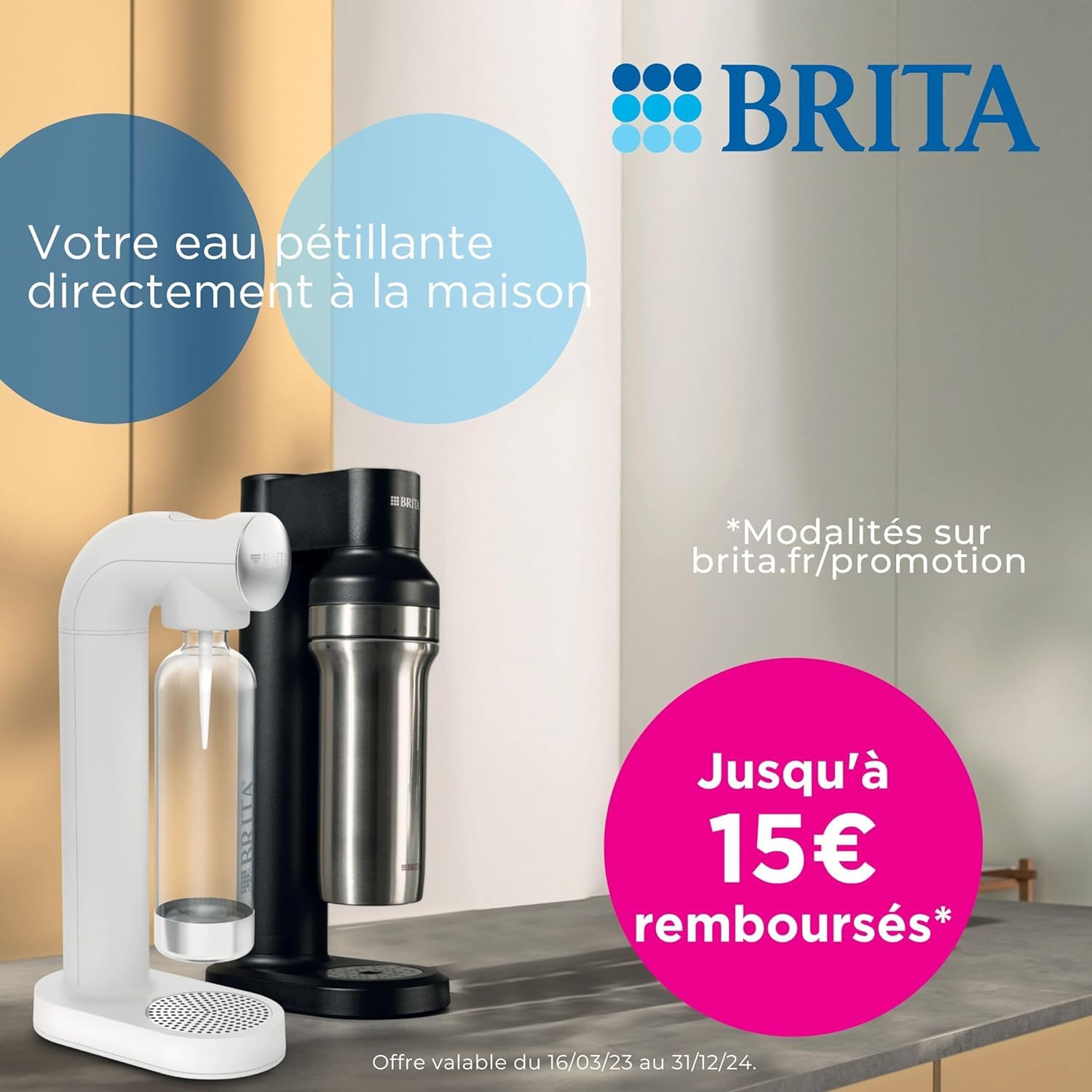 BRITA Machine à Eau Pétillante SodaONE Noire + 3 Bouteilles 1L en PET