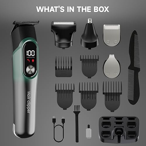 Miniatura 7 de Cortadora de barba para hombres, cortapelos para hombres, kit de afeitado 5 en 1 para cara, bigote, cuerpo, oído, nariz, cortapelos de peluquería