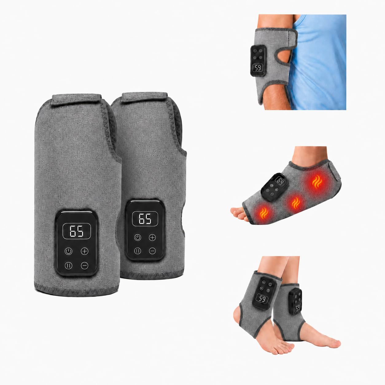 2er-Pack Fussmassagegerät Elektrisch Kabellos mit Akku 6 Heizstufen Grau