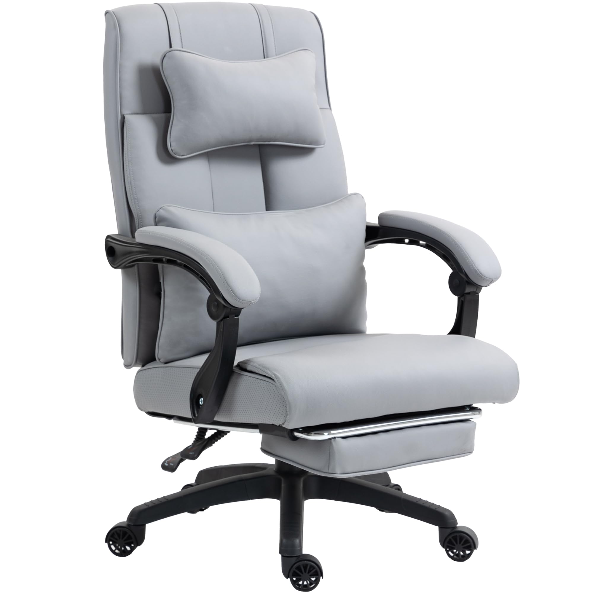 Dowinx Silla de oficina ergonómica con reposapiés, vértebras lumbares ajustables y reposacabezas, silla de oficina ergonómica, silla giratoria para ordenador con respaldo alto, 150 kg (gris)