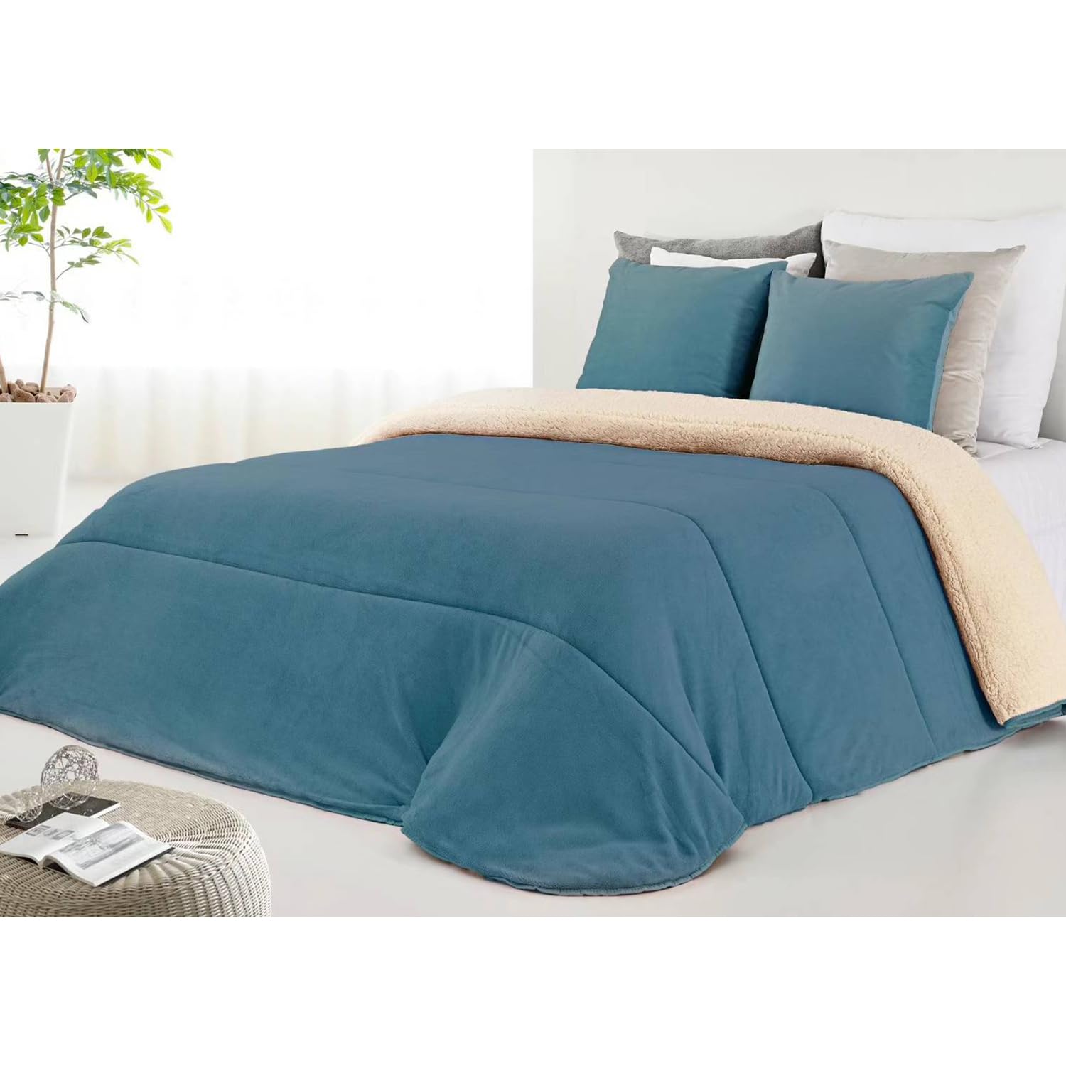 GREATOYAR Edredón Nórdico Borrego, Edredon con Sherpa y Coralina, Ideal para Invierno, para Cama de 90cm y 105cm, Edredón Cama Matrimonio y Sofá para Invierno, Cálida y Suave, 190x240cm, Azul