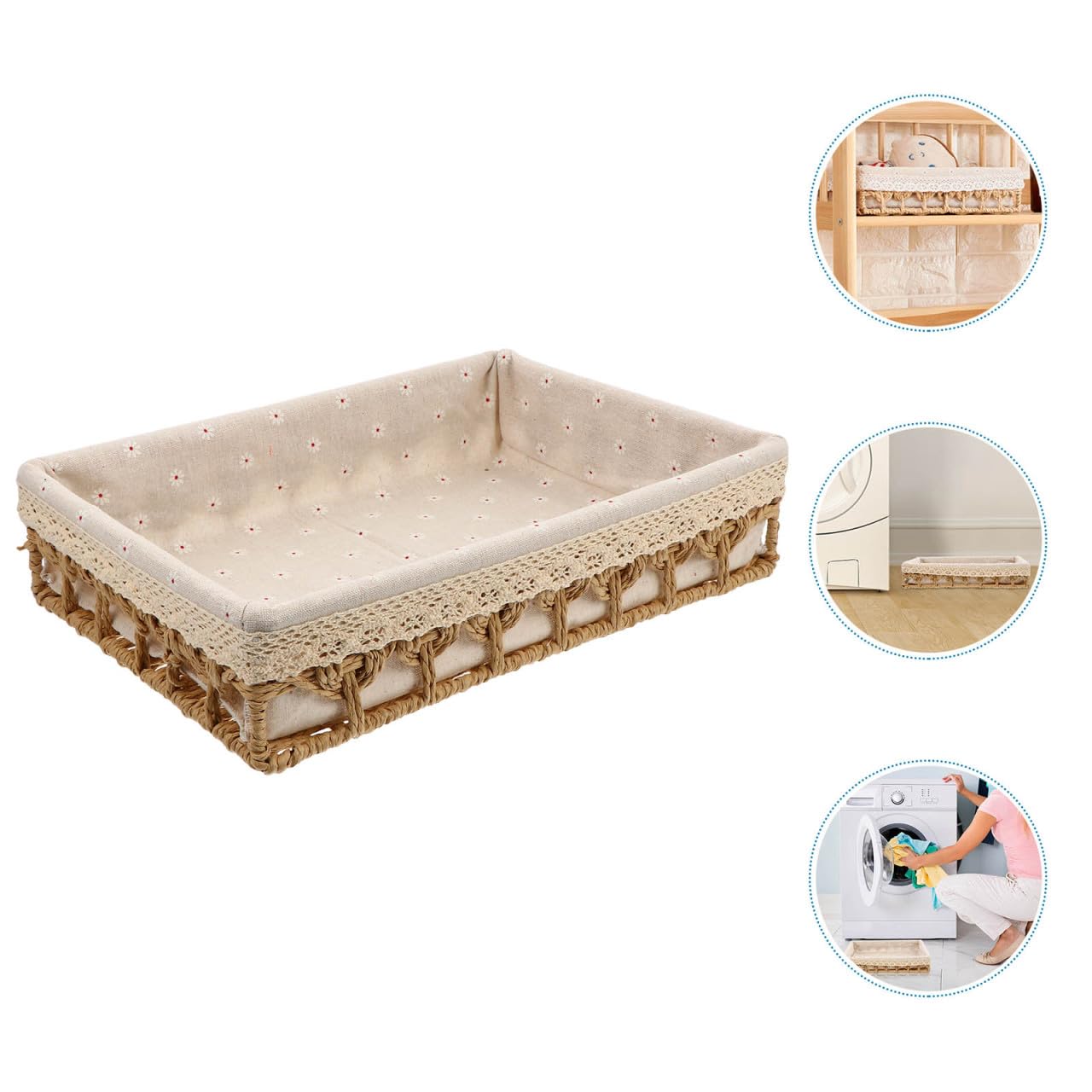 HEMOTON Cesta De Almacenamiento De Escritorio Organizador Tejido Simulado Cesta De Ratán Imitación Para Oficina Dormitorio Y Hogar 13.77 X 9.84 X 3.14 in