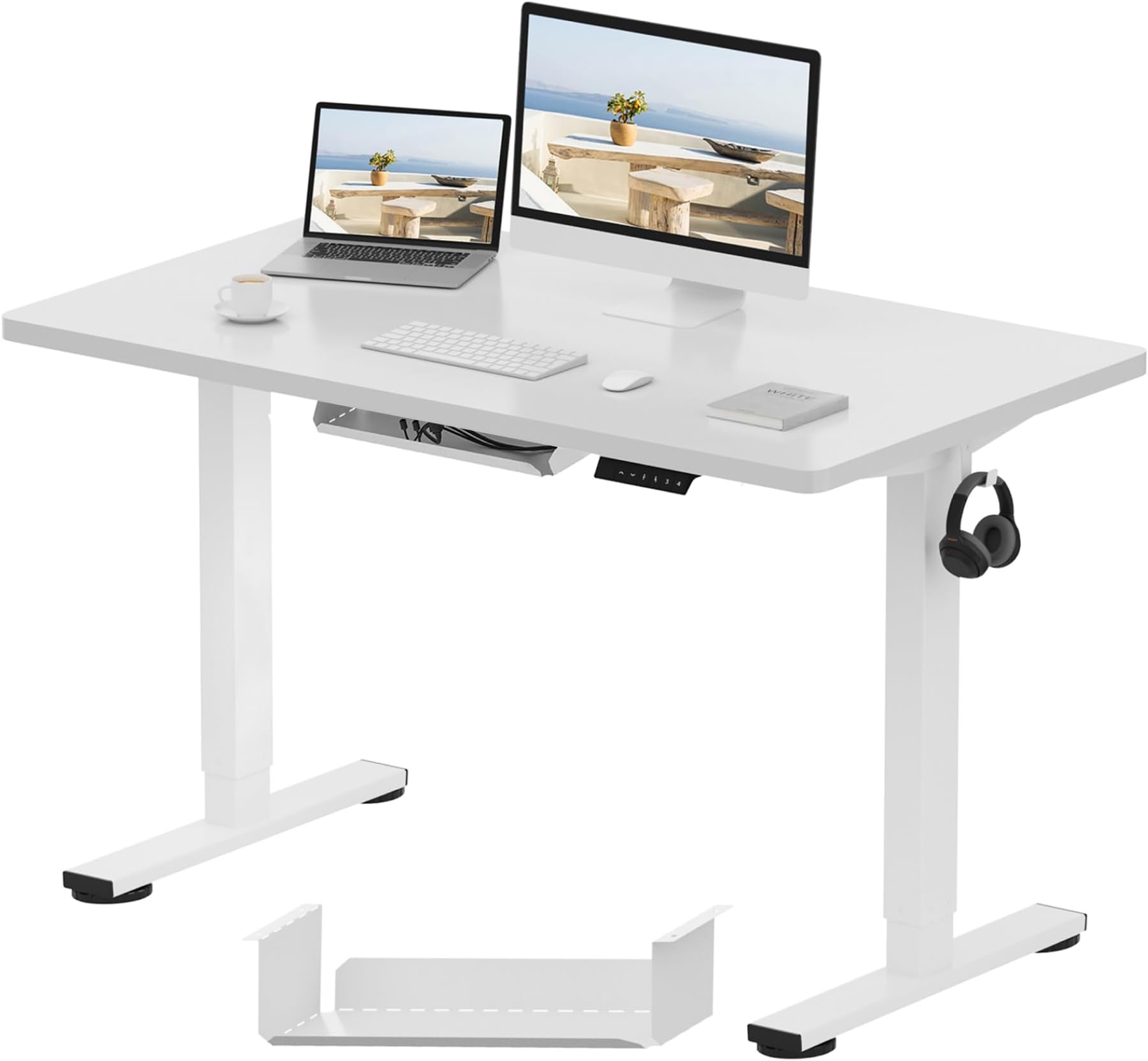 E1 Plus ONE PIECE Electric Standing Desk Height Adjustable Sit Stand Desk with Memory Smart Panel (120 * 60cm, White)