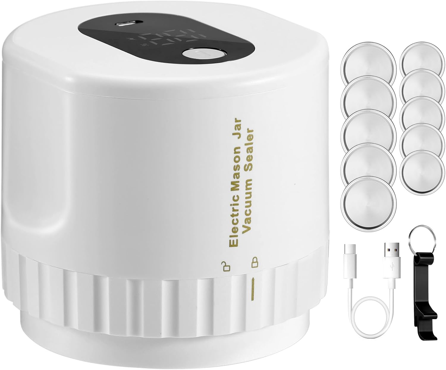 Mason Jar Vacuum Sealer - Electric Mason Jar Vacuum Sealer Kit for Wide Mouth & Regular Mouth Canning Jars,Vacuum Sealing Machine with auto-stop function, Vacuum Sealing Machine Storage（White)