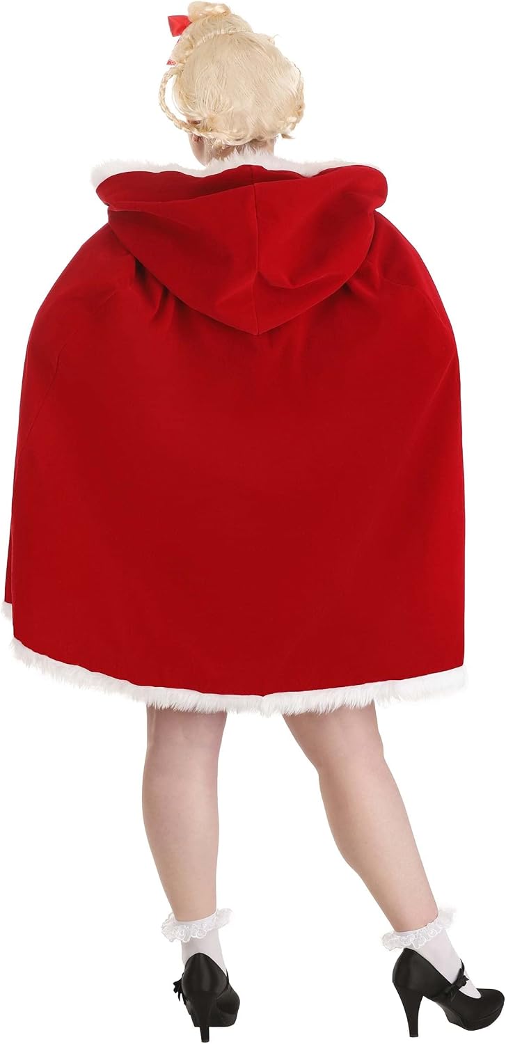 Dr. Seuss The Grinch Cindy Lou Who Costume Plus Size, Christmas Checkered Gingham Dress & Red Velvet Cape