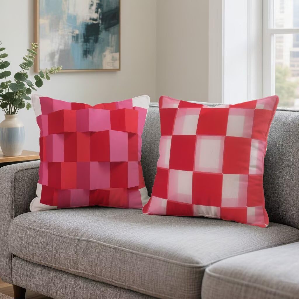 Kissenbezug 65 x 65 2er Set Sofakissen Rot Kopfkissenbezug 65x65 cm Dekokissen Geometrie Outdoor Pillow Leinen Doppelseitiger HD-Druck, Terrassen Deko Wohnzimmer, Frühling und Sommer Gifts I-L286PZ