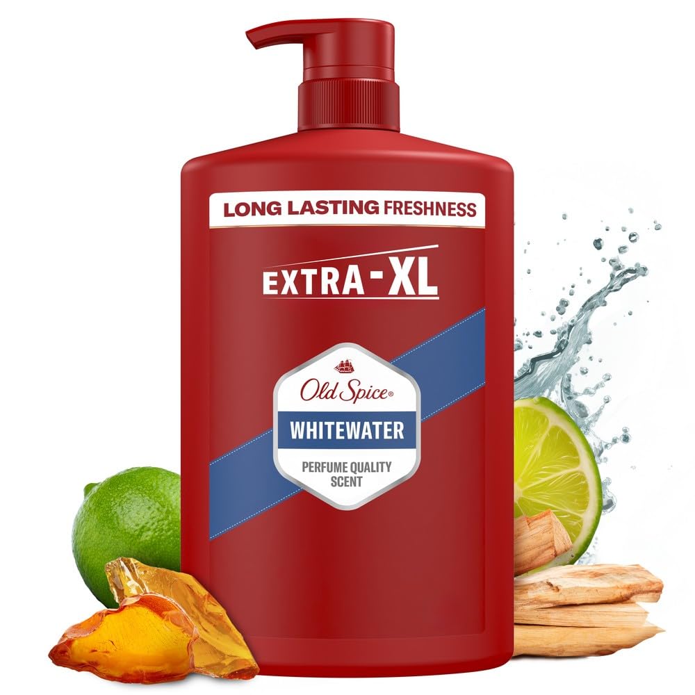 Whitewater Men’s Shower Gel & Shampoo 1000ml, Multi-Use 3-in-1 Body-Hair-Face Wash, Long Lasting Freshness, Perfume Quality Scent, Deep Cleansing