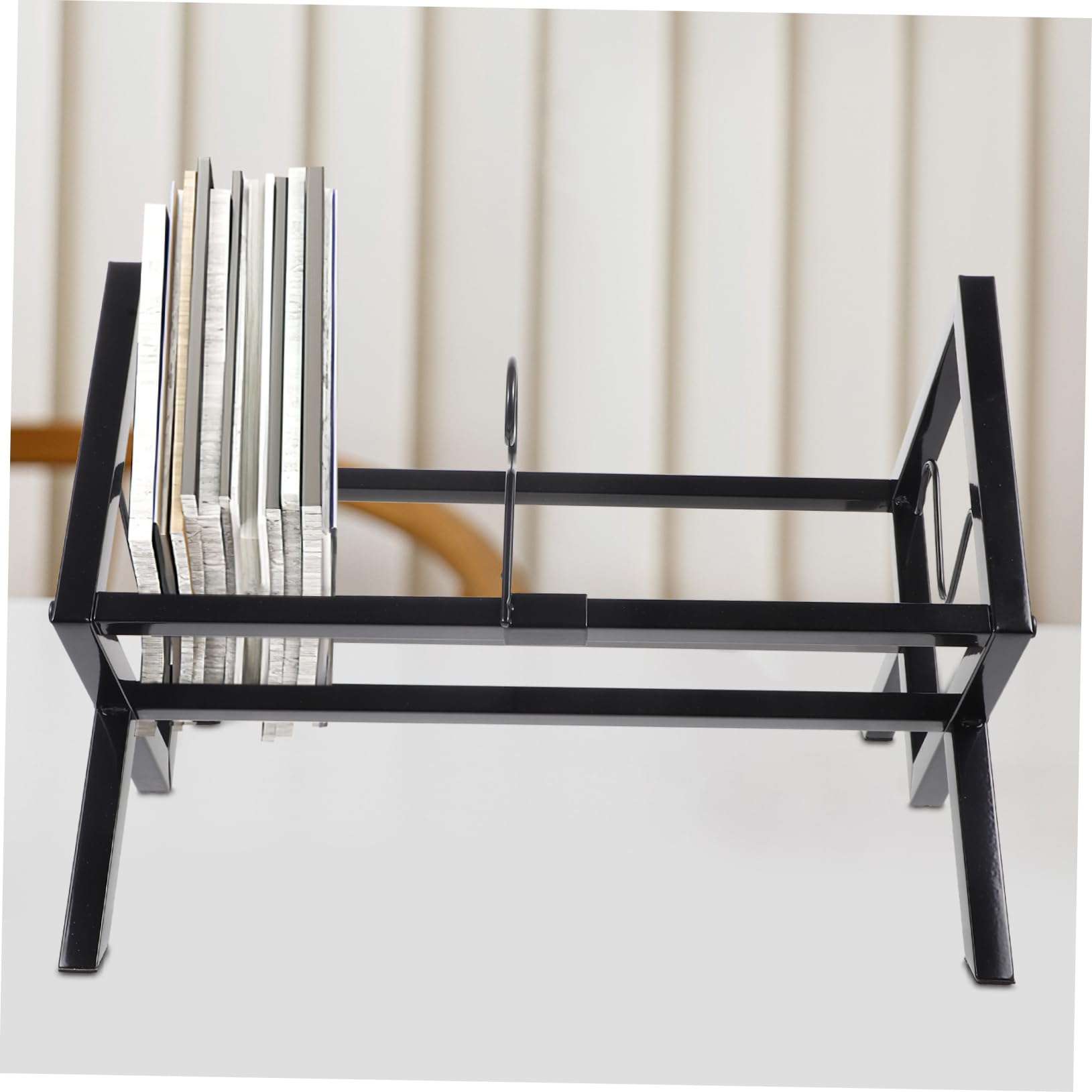 Porta Vinile da Scrivania in Metallo Nero, Organizer Capiente | Espositore per Album e Cd, Uso Desktop e Casa, Struttura Ordinata per Libri e Forniture Ufficio