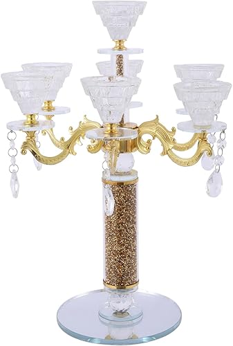 Candelabro de cristal de 7 luces para decoración casera de boda (dorado)