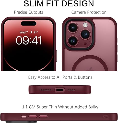 Miniatura 8 de BENTOBEN Funda magnética para iPhone 15 Pro Max, iPhone 15 Pro Max compatible con MagSafe, translúcida mate, delgada, a prueba de golpes, para