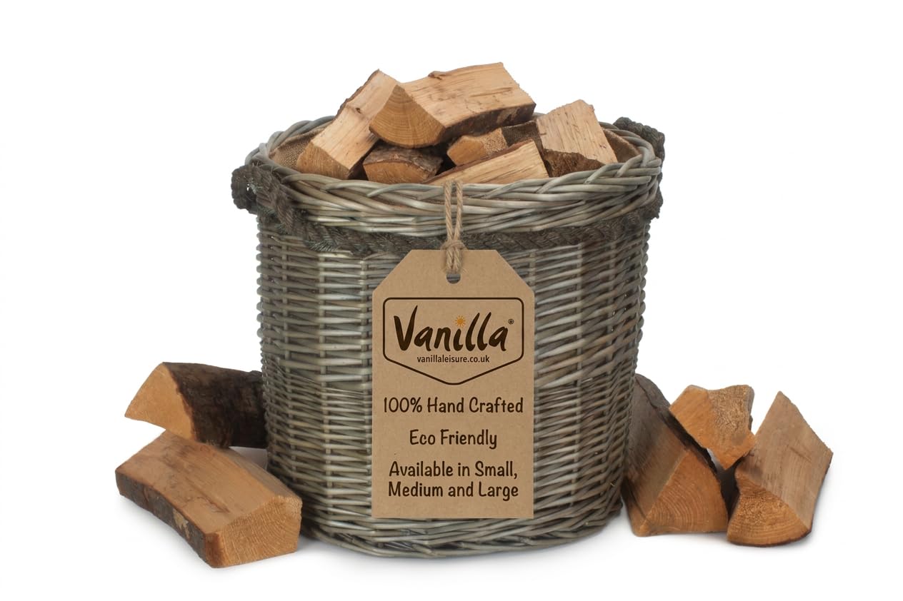 Vanilla Leisure Antique Wash Willow Log Basket with Rope Handles, Large