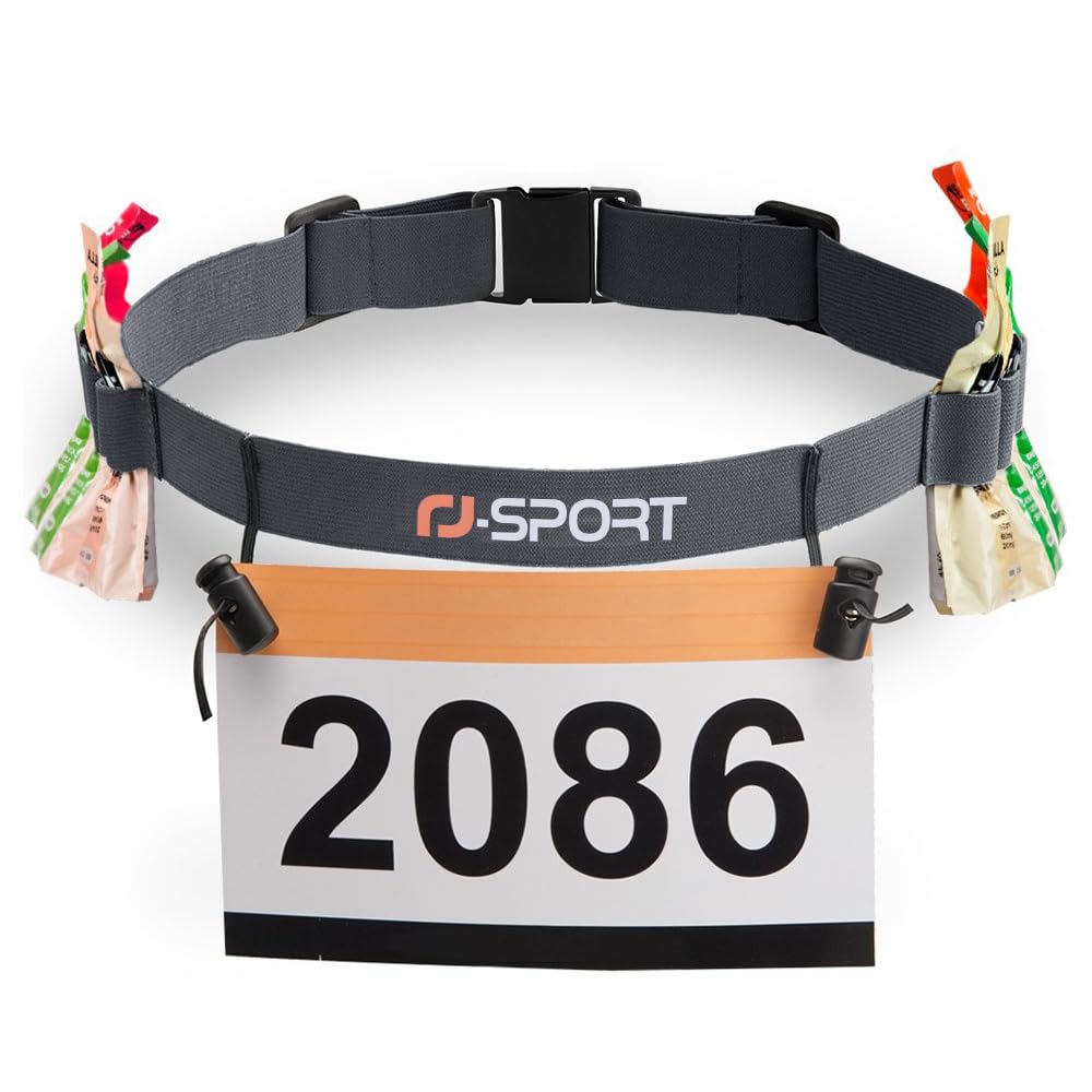 RJ-Sport Race Number Belt - Triathlon Race Belt BIB Holder with 6 Energy Gel Loops for Triathalon, Marathon, Running and Cycling-image-23
