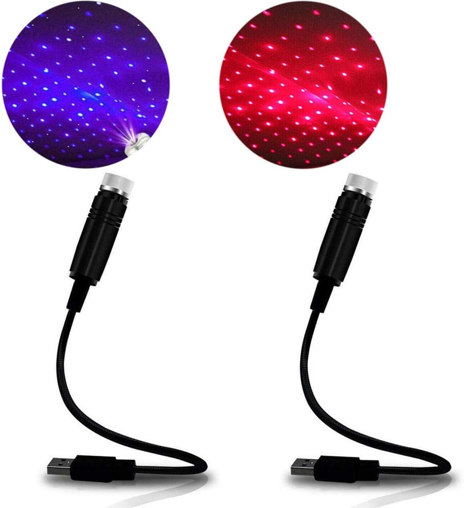 Car USB Atmosphere Ambient Star Projector Night Light Car Interior LED Decorative Lights Adjustable Romantic Car Roof Light Pack of 2