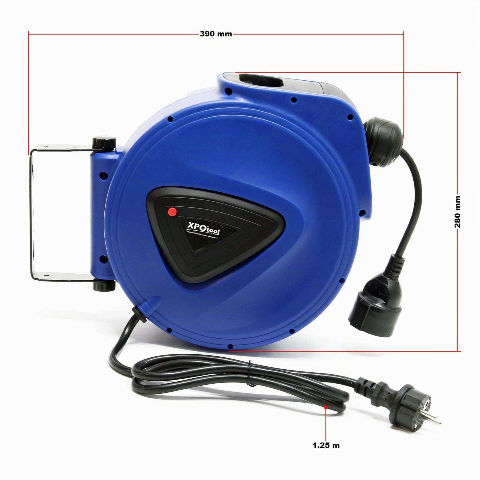 XPOtool Avvolgicavo automatico 20m orientabile a 180°, con supporto a parete e materiale di montaggio