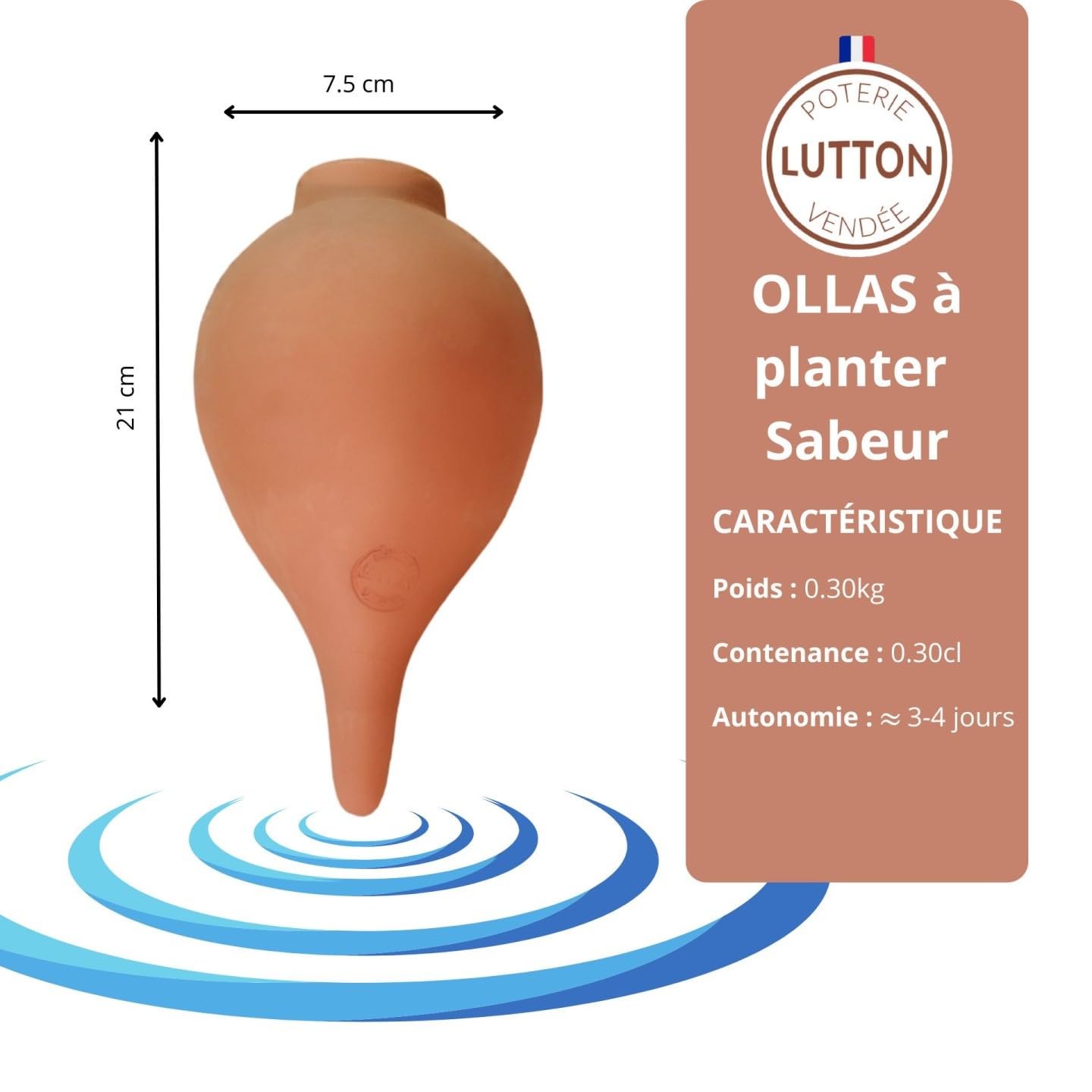 Ollas Lutton Olla Terre Cuite à Planter 40cl| Arrosage Autonome pour Plantes d'interrieur Ecologique & Economique | Système d'Irrigation Naturel | Autonomie 3 Jours | Ollas Sabeur Pistache
