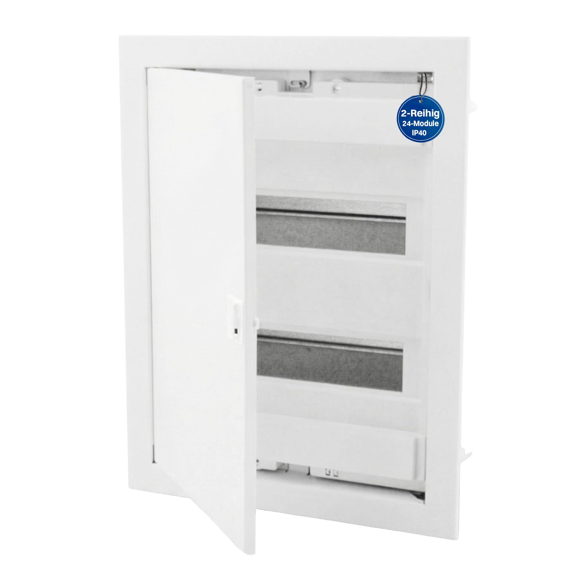 Intratec Sicherungskasten Unterputz 2 reihig – Unterputz & Hohlwand Verteilerkasten IP40 für 24 Module mit weißer Tür und Hutschiene einfache Elektroinstallation Zuhause & Gewerbe – 442 x 346 x 94mm