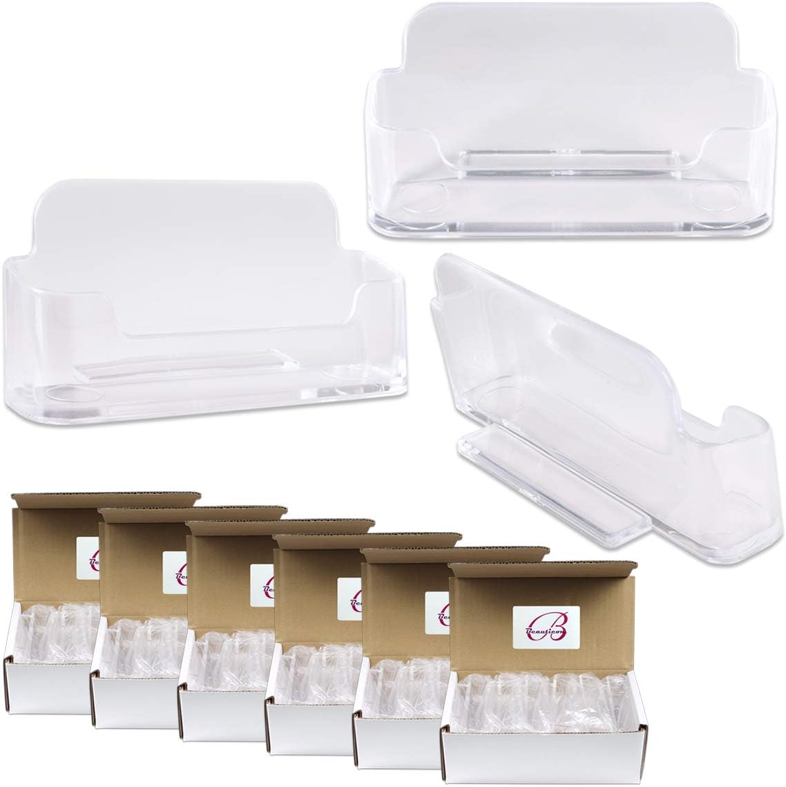 Beauticom 72 Pack Premium Business Name Card Holder - Desktop Counter-top Acrylic Plastic Single Display Stand For Professional Personal Home Office Use