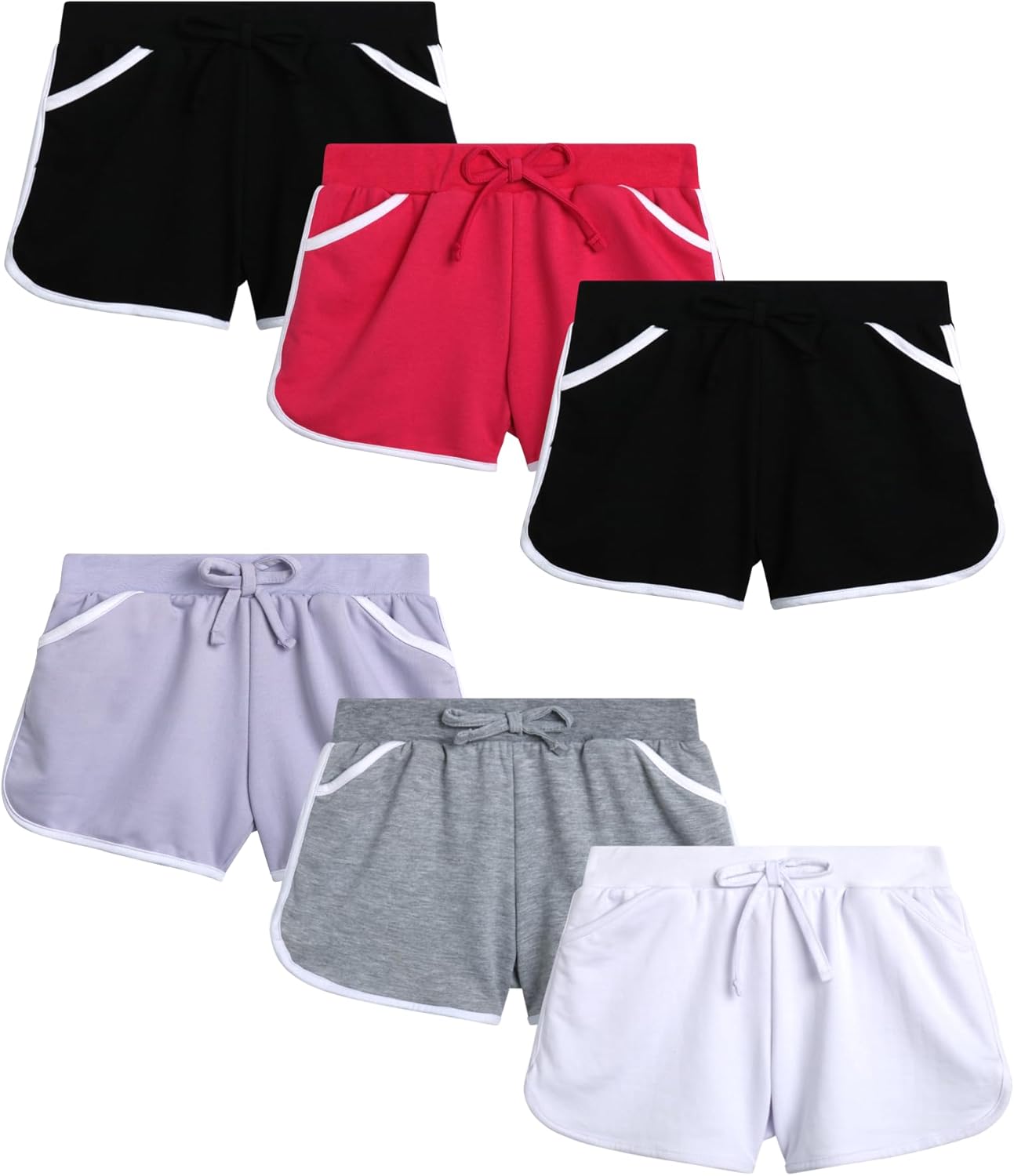 Real Love Girls Athletic Shorts - 6 Pack French Terry Active Dolphin Shorts with Elastic Waistband (Sizes 7-16)