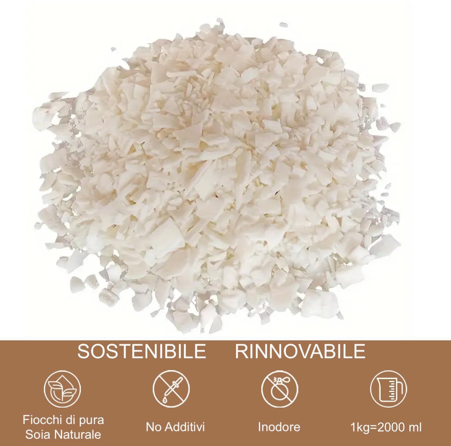 Cera di soia Premium - Varie Dimensioni - Cera di soia Ecologica 100% Naturale per Produzione di Candele Basso Punto di Fusione 45° (SACCHETTO KG 2)