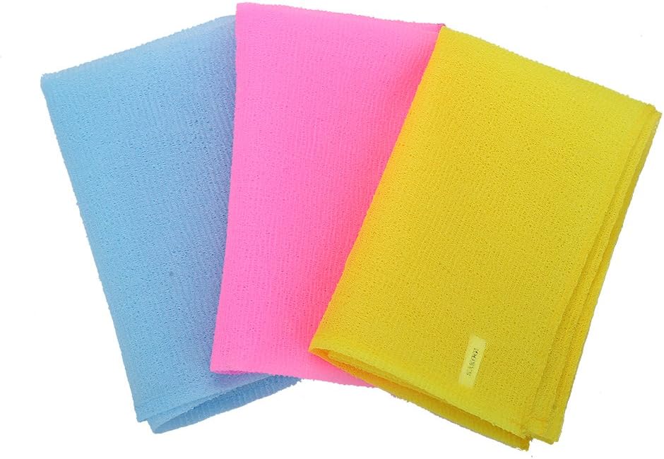 Long Exfoliating Nylon Bath Cloth/Towel, Magic Shower Washcloth for Body, 35 inches(3PCS, Blue&Yellow&Pink)