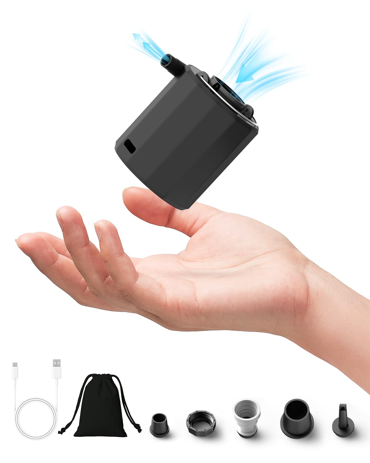 Rantizon Tiny Electric Air Pump, Camping USB Rechargeable Air Pump, Upgraded Inflatable Pump, Suitable for Swimming Rings, Air Mattresses, with Bottom Light (black) โ image 1